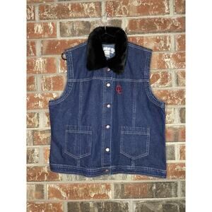 Vintage OU Denim Vest Oklahoma Sooners Size Large 100% Cotton Gameday Apparel